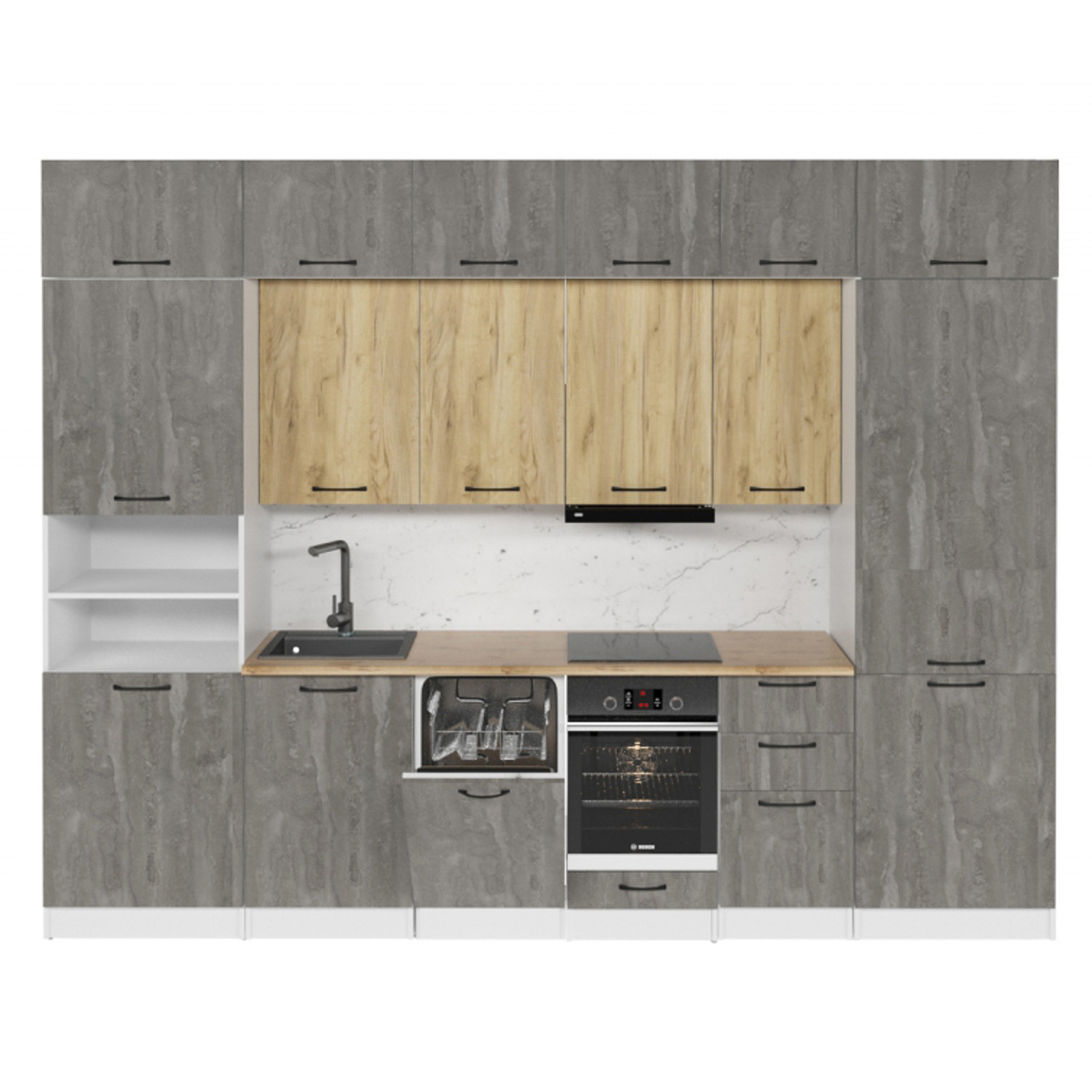 Кухонный гарнитур ГЕРДА Сапфир 2 3 м, дуб золотой / бетон темный