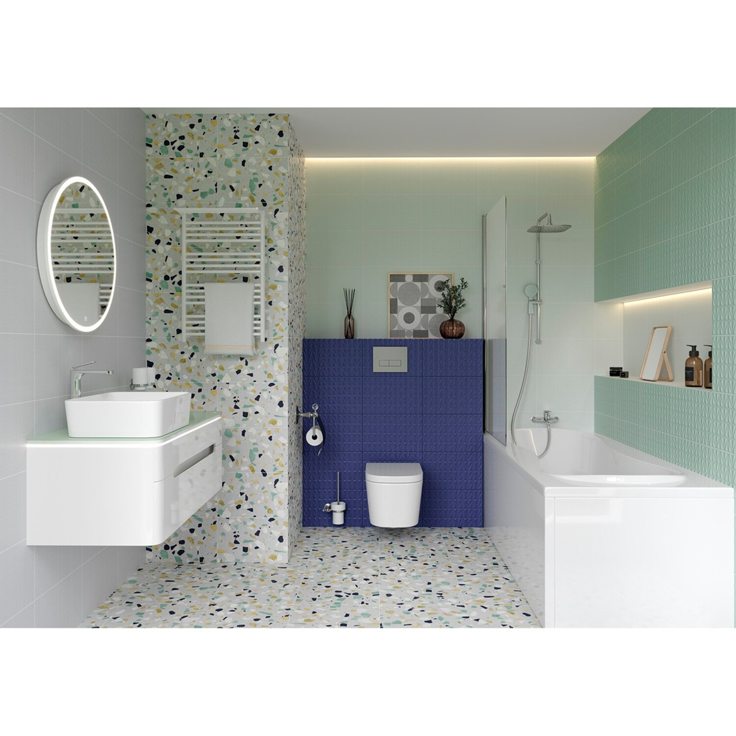 яяяПлитка настенная Конфетти синяя низ 02 250*400 (0,1*14=1,4*54) Шахтинская плитка