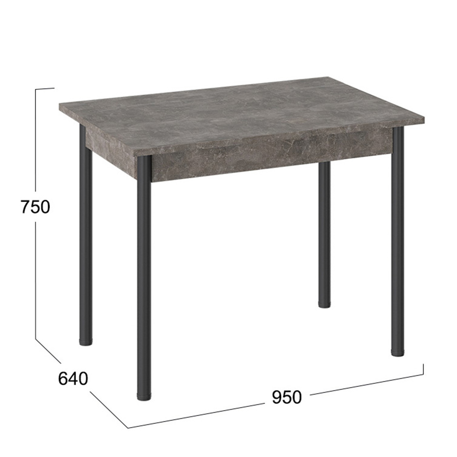 Стол обеденный прямоугольный нераздв.Родос Тип 1 950х640750мм ателье темное+опора d40 черный муар *1