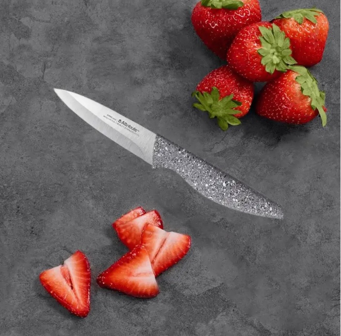 Нож кухонный ATTRIBUTE  пл.р. Stone д/фруктов дл.лезв.9см AKS104 блистер *1/6/72 Нож кухонный ATTRIBUTE  пл.р. Stone д/фруктов дл.лезв.9см AKS104 блистер *1/6/72