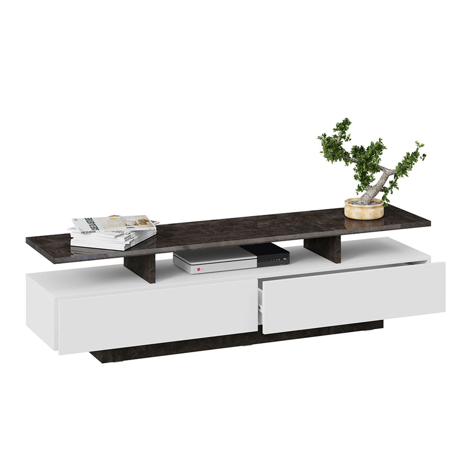 Тумба под ТВ 1600*426*386 (Белый, Ателье темный глянец) Монтана*1