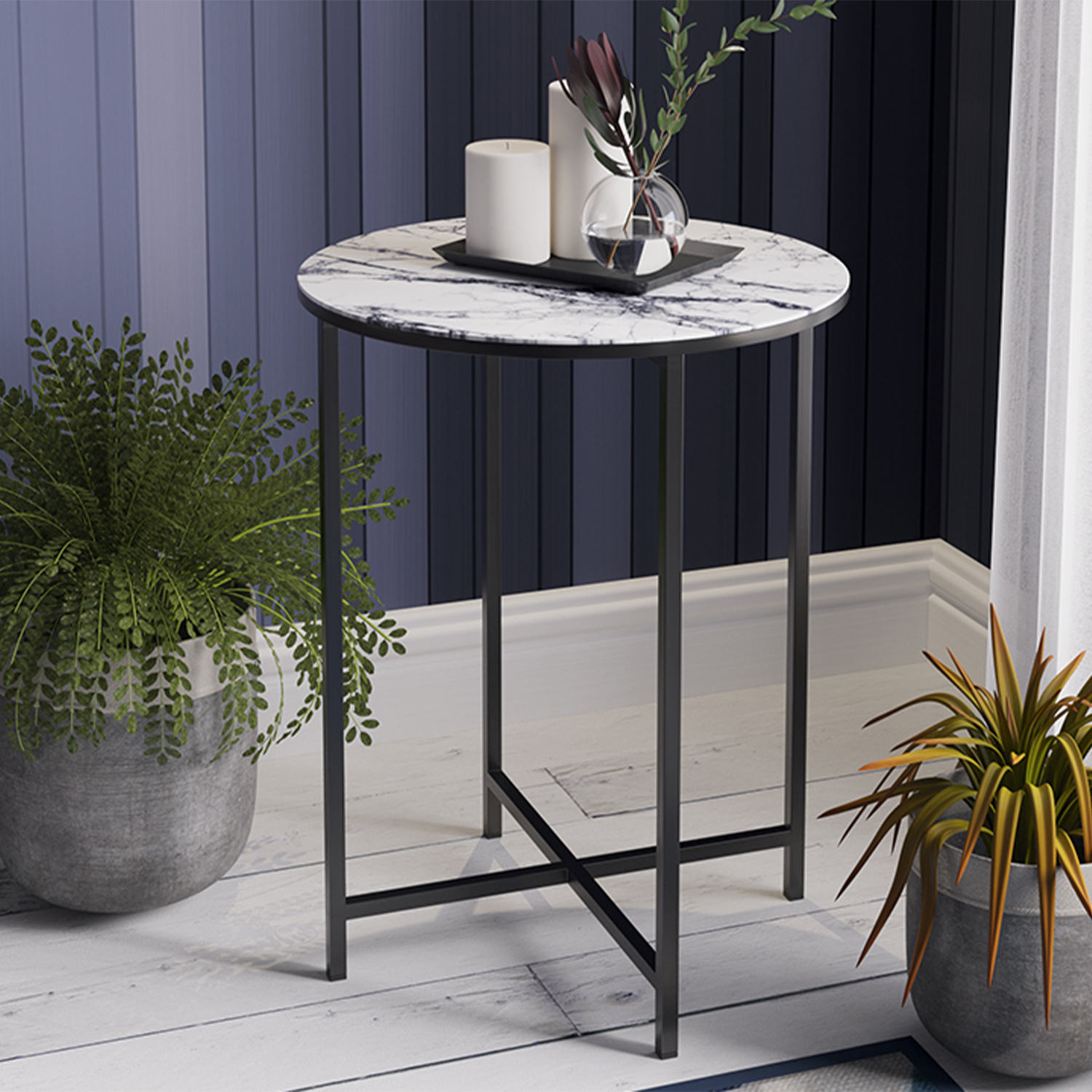 Столик журнальный ДП-1-03-04 стекло МРАМОР БЕЛЫЙ+каркас черный*1