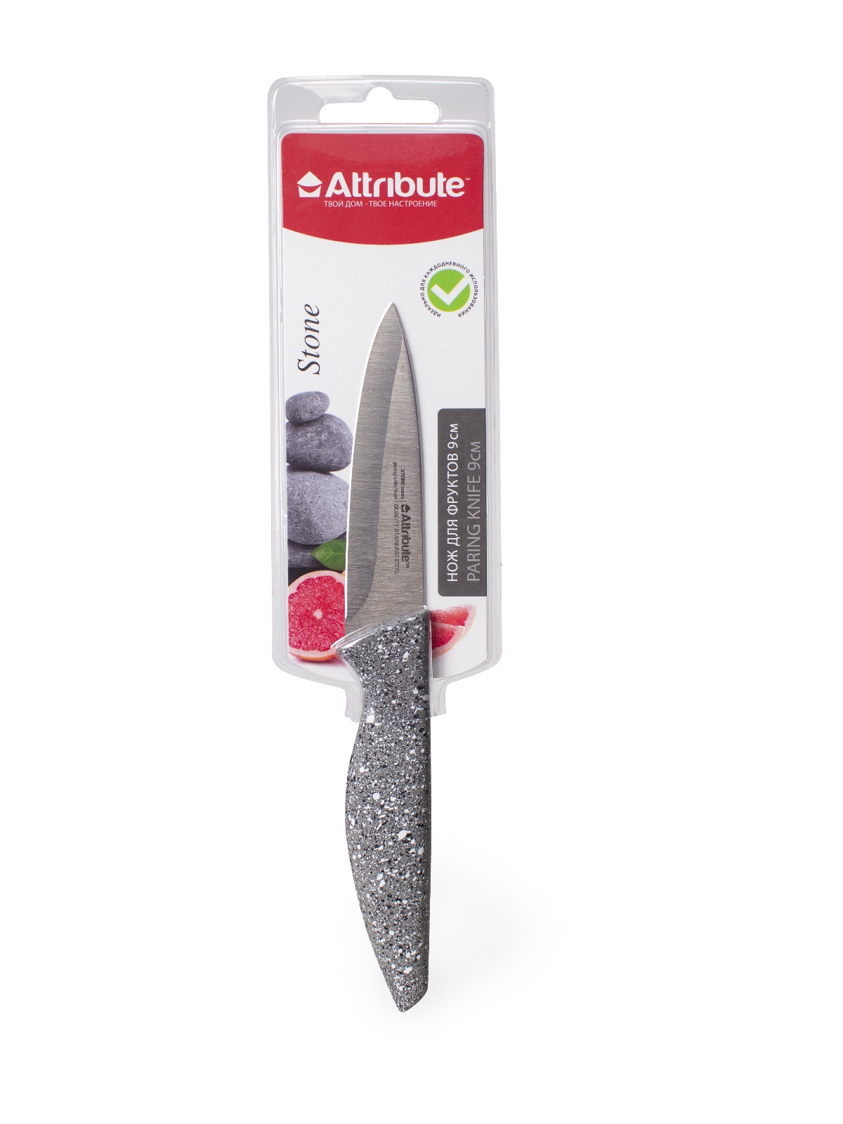 Нож кухонный ATTRIBUTE  пл.р. Stone д/фруктов дл.лезв.9см AKS104 блистер *1/6/72 Нож кухонный ATTRIBUTE  пл.р. Stone д/фруктов дл.лезв.9см AKS104 блистер *1/6/72