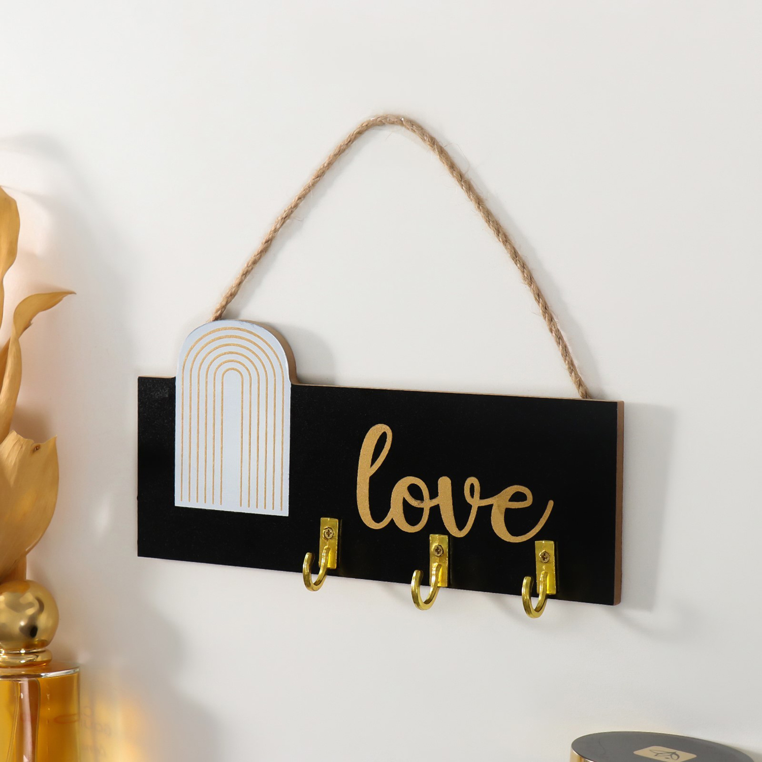 Крючки декоративные дерево "Любовь. Абстракция. Радуга" чёрная с золотом 20х9,3 см  10498998