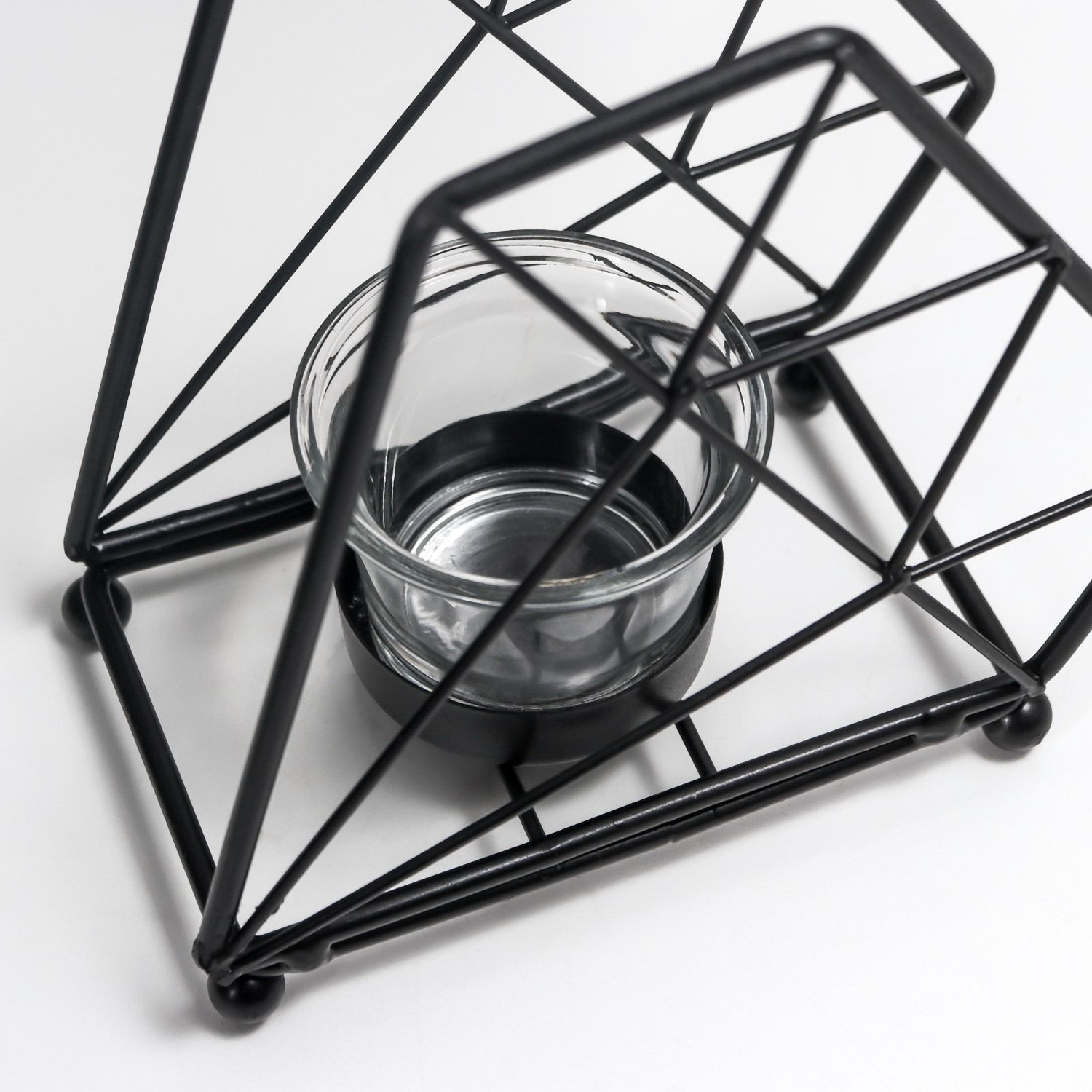 Подсвечник металл, стекло на 1 свечу "Лофт. Трапеция" чёрный 13х8х15 см   7459643