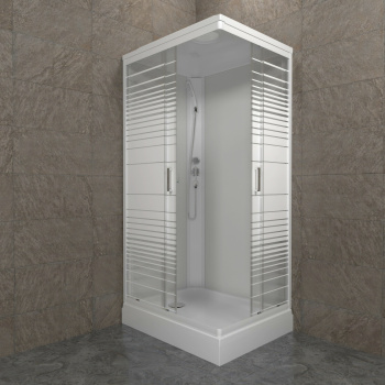 Кабина душевая 120*80*228 Квадро NEW А поддон прямоугольный низкий белый, стекло Полосы, (8уп) Кабина душевая 120*80*228 Квадро NEW А поддон прямоугольный низкий белый, стекло Полосы, (8уп)