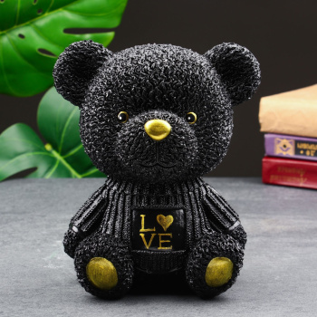 Копилка "Мишка в кофте" черная, золотая, 19 см 9535352