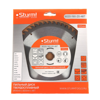Диск пильный 190*20,0мм 48 зубьев по дереву (9020-190-20-48T) Sturm *1/40 Диск пильный 190*20,0мм 48 зубьев по дереву (9020-190-20-48T) Sturm *1/40