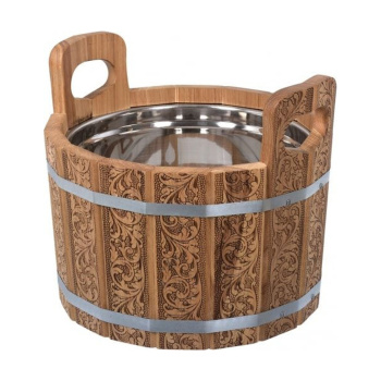 Ушат "шайка", 10 л, «Цветочный орнамент», c нержавеющей вставкой, дуб "Банные штучки" в кор./1