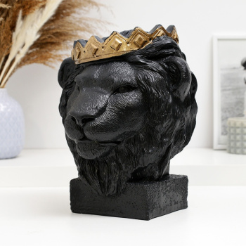 Копилка "Лев в короне" черный с золотом, 26см 7582709