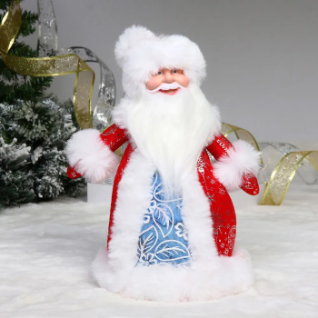 Дед Мороз для подарков и конфет "Кому подарки?" 30 см (красная шубка)