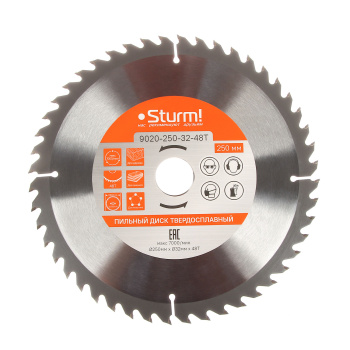 Диск пильный 250*32,0мм 48 зубьев по дереву (9020-250-32-48Т) Sturm *1/5/25 Диск пильный 250*32,0мм 48 зубьев по дереву (9020-250-32-48Т) Sturm *1/5/25