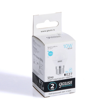 Лампа светодиодная 10W Е27 шар 4K нейтральный 730лм Elementary 53220 *10/100