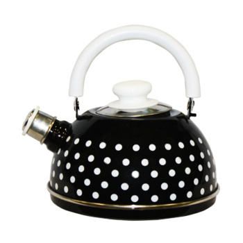 Чайник эмалированный со свистком 2,5л декор "Горох" Черный T04/25/02/27/H03 *1/4