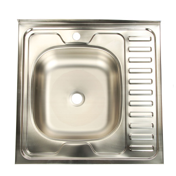 Мойка нерж.накладн.600х600х150мм 0,5 мм ЛЕВАЯ без сифона, выпуск 1 1/2" *1/18