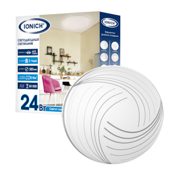 Светильник светодиодный акриловый 320мм IONICH "Венера" 24Вт 6000-6500К 1680Лм IP20 белый S=13-16м2 1689*1/20