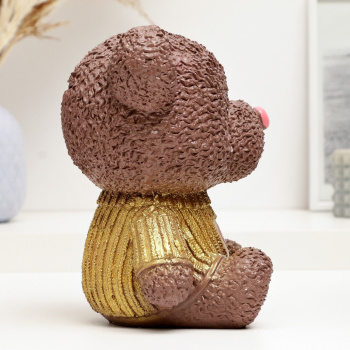 Копилка "Мишка в кофте с сердцем" коричневая, бронзовая, 19 см 9535351