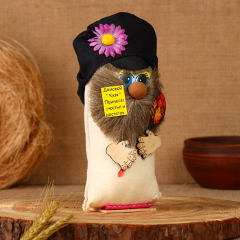 Оберег "Домовой в кепке с ложкой", лён, 20 см 9292317