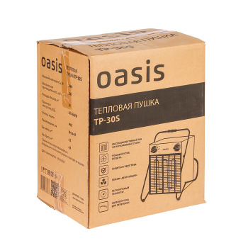 Пушка тепловая электрическая  3кВт 300м3/ч S-30м2 ТЭН 220В TP-30S (U) ОАЗИС *1