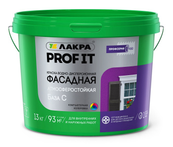 Краска акриловая 13 кг фасадная Лакра PROF IT, бесцветная база С, матовая, суперстойкая