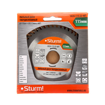Диск пильный 115*22,2мм 48 зубьев по дереву (9020-115-22-48Т) Sturm  *1/50/100 Диск пильный 115*22,2мм 48 зубьев по дереву (9020-115-22-48Т) Sturm  *1/50/100