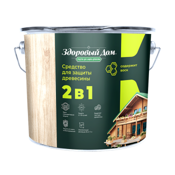 Защитно-декоративное покрытие 9 л для древесины Здоровый Дом 2 в 1, орех