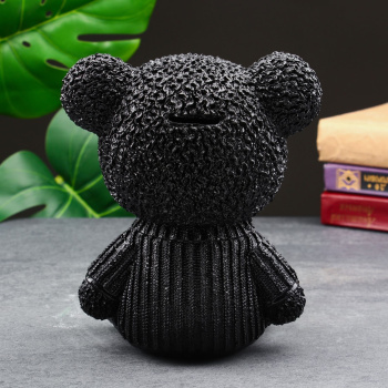 Копилка "Мишка в кофте" черная, золотая, 19 см 9535352