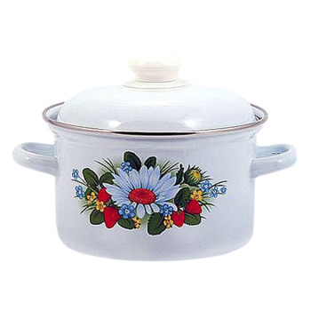 Кастрюля эмалированная 1,5л d140мм крышка с пл.р., обод нерж., с Деколью С-1608АП2/4 *1/8 Кастрюля эмалированная 1,5л d140мм крышка с пл.р., обод нерж., с Деколью С-1608АП2/4 *1/8