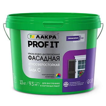 Краска акриловая 13 кг фасадная Лакра PROF IT, бесцветная база С, матовая, суперстойкая