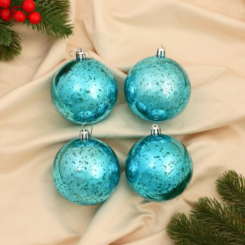 Набор шаров пластик d-8 см, 4 шт "Винтаж" голубой   9510402