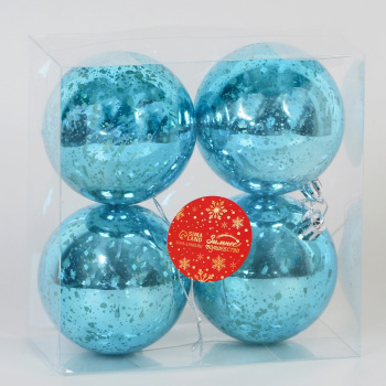 Набор шаров пластик d-8 см, 4 шт "Винтаж" голубой   9510402
