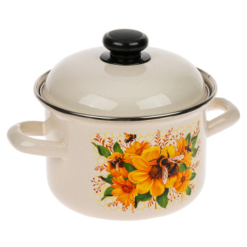 Кастрюля эмалированная 1,5л d140мм крышка с пл.р., обод нерж., с Деколью С-1608АП2/4 *1/8 Кастрюля эмалированная 1,5л d140мм крышка с пл.р., обод нерж., с Деколью С-1608АП2/4 *1/8