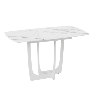 Стол обеденный прямоугольный раздв.Орфей 1400(+400)*850*770мм Белый муар/стекло глян.белый мрамор*1