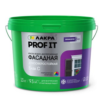 Краска акриловая 13 кг фасадная Лакра PROF IT, бесцветная база С, матовая, суперстойкая