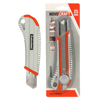 Нож строительный 25мм корпус резиновый направл. металл фикс.винт JSHO25251 АКУЛА NovoCRAFT*1/12/144 Нож строительный 25мм корпус резиновый направл. металл фикс.винт JSHO25251 АКУЛА NovoCRAFT*1/12/144