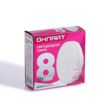 Лампа светодиодная ОНЛАЙТ, GX53, таблетка, 8 Вт, 6500 К, холодный белый