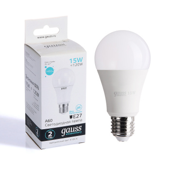 Лампа светодиодная Gauss Elementary, Е27, груша A60, 15 Вт, 1450 Лм, 4000 К, нейтральный белый