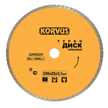 Диск алмазный 115*22,00*2,1мм турбо по бетону/кирпичу (2208200) Korvus *1/50/100