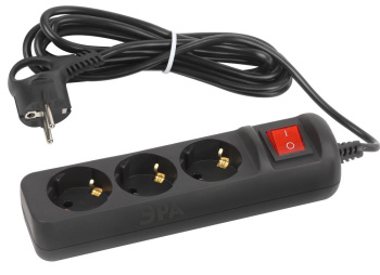 Удлинитель 3 розетки 3м с/з выкл. ПВС 3*0,75мм2 10А мощ. нагр 2200Вт ЧЕРНЫЙ ЭРА UX-3es-3m-B *1/5/20