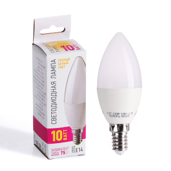 Лампа светодиодная ОНЛАЙТ PROMO, Е14, свеча С37, 10 Вт, 700 Лм, 2700 К, теплый белый